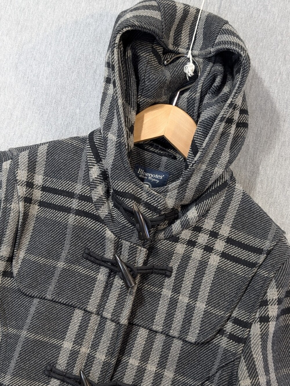 Bluenotes Wool Blend Plaid Coat Women's Large Grey Black Heavy